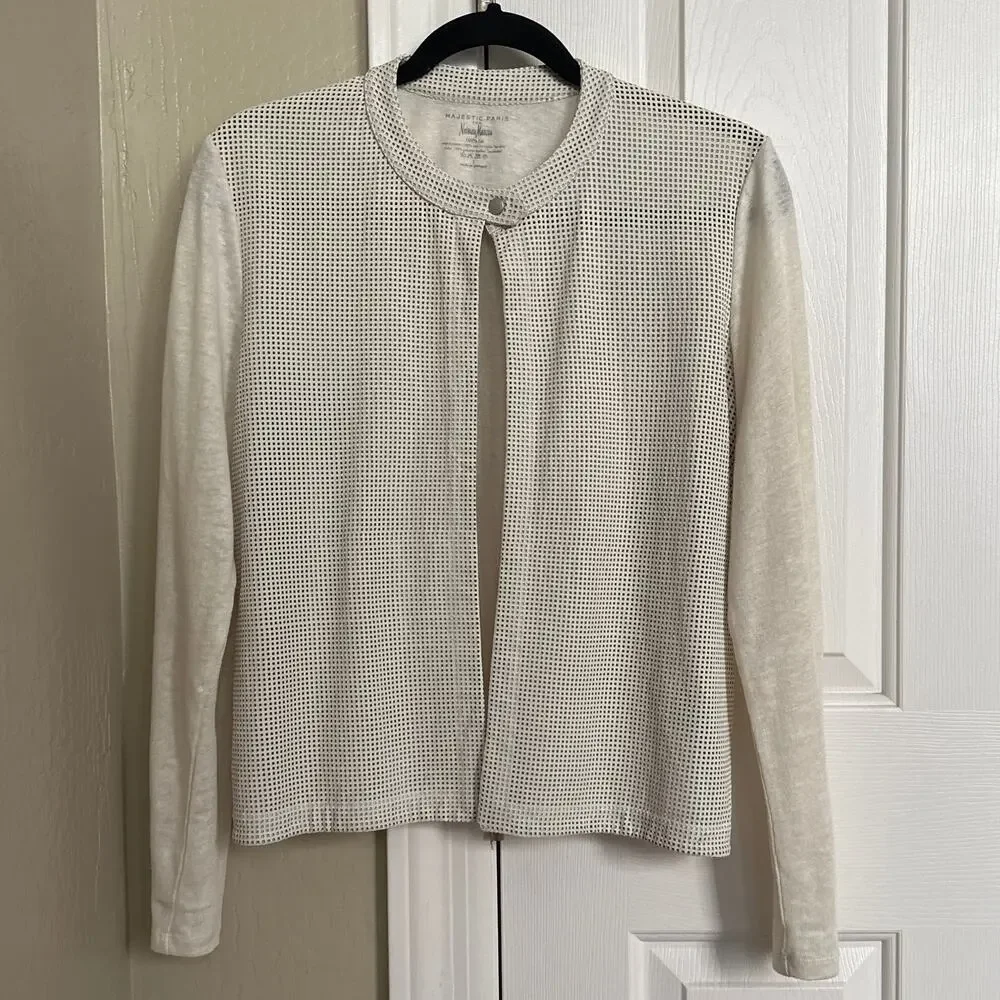 Majestic Paris for Neiman Marcus Perforated Washable‎ Leather Linen Jacket M